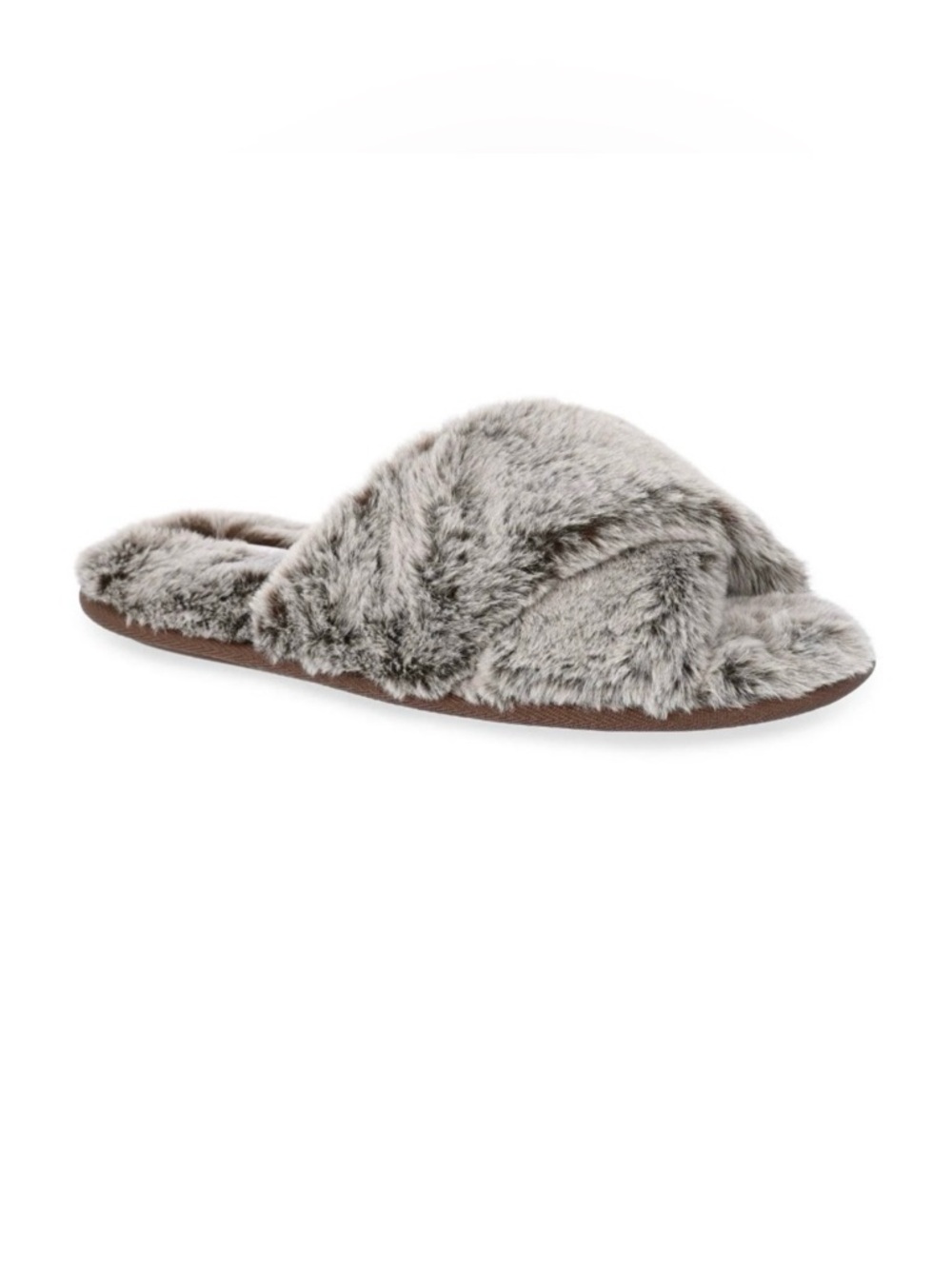 Joyspun Mink Gray Faux Fur X Band Slide On Woman’s Slippers